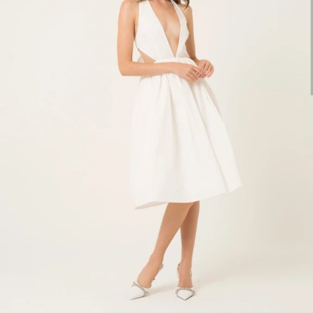 Amylynn - White Cotton Halter Marilyn Dress - M